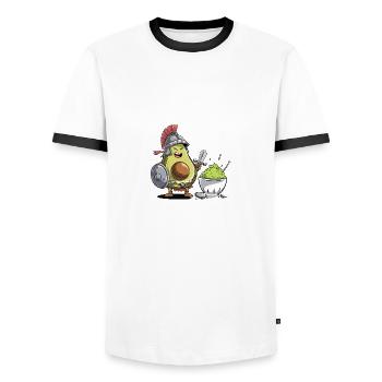 Guerrier avocat avec épée guacamole et bouclier - T-shirt contrasté Homme - blanc/noir - Devant - AI Model Female 172 light (172cm) & AI Model Male 178 dark (178cm)
