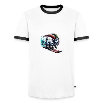 Lustiges Ziegen Skifahren im Schnee - Männer Kontrast-T-Shirt - Weiß/Schwarz - Vorne - AI Model Female 172 light (172cm) & AI Model Male 178 dark (178cm)
