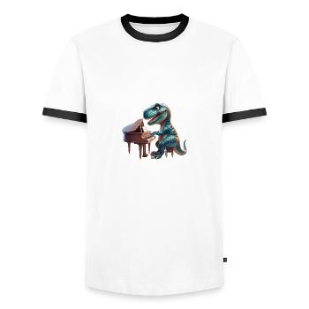 Cooler Dino Pianist Musik Fan Design - Männer Kontrast-T-Shirt - Weiß/Schwarz - Vorne - AI Model Female 172 light (172cm) & AI Model Male 178 dark (178cm)
