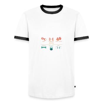 Dumbbell Weights Fitness Gym Workout Training - Men's Ringer Shirt - white/black - Front - AI Model Female 172 light (172cm) & AI Model Male 178 dark (178cm)