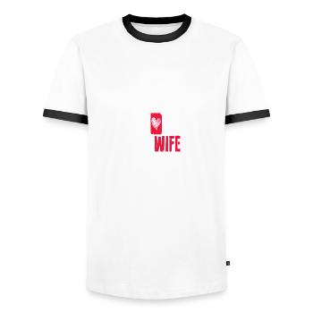 I Love My Wife For Couples - Men's Ringer Shirt - white/black - Front - AI Model Female 172 light (172cm) & AI Model Male 178 dark (178cm)