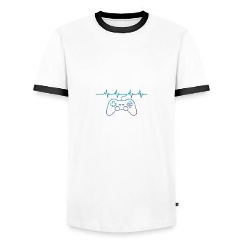 Gaming Herzschlag Controller Motiv - Männer Kontrast-T-Shirt - Weiß/Schwarz - Vorne - AI Model Female 172 light (172cm) & AI Model Male 178 dark (178cm)