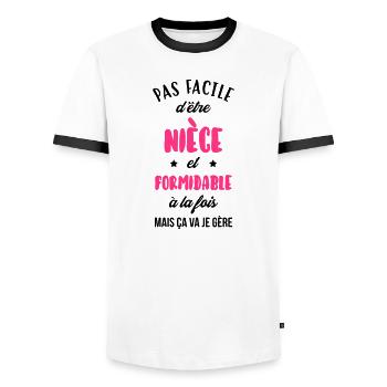 Neveu Nièce Oncle Tante Famille Bébé Noël - Men's Ringer Shirt - white/black - Front - AI Model Female 172 light (172cm) & AI Model Male 178 dark (178cm)