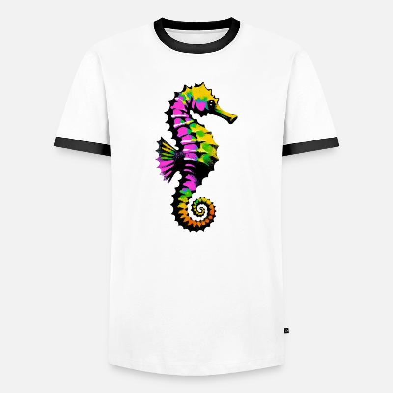 Seepferdchen - Männer Kontrast-T-Shirt - Weiß/Schwarz