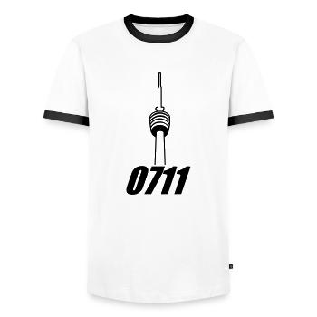 0711 - Männer Kontrast-T-Shirt - Weiß/Schwarz - Vorne - AI Model Female 172 light (172cm) & AI Model Male 178 dark (178cm)