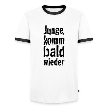 boy, come back soon - Men's Ringer Shirt - white/black - Front - AI Model Female 172 light (172cm) & AI Model Male 178 dark (178cm)