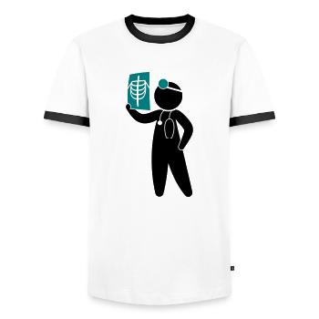 Ein Arzt untersucht ein Röntgenbild - Männer Kontrast-T-Shirt - Weiß/Schwarz - Vorne - AI Model Female 172 light (172cm) & AI Model Male 178 dark (178cm)