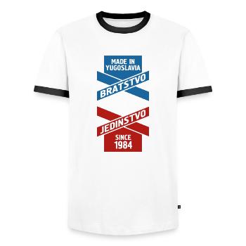 Made in Yugoslavia Gift Jugo Tito SFRJ - Men's Ringer Shirt - white/black - Front - AI Model Female 172 light (172cm) & AI Model Male 178 dark (178cm)