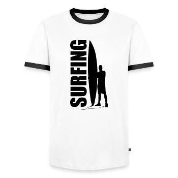 Surfing design as a gift for surfer surfboard - Men's Ringer Shirt - white/black - Front - AI Model Female 172 light (172cm) & AI Model Male 178 dark (178cm)