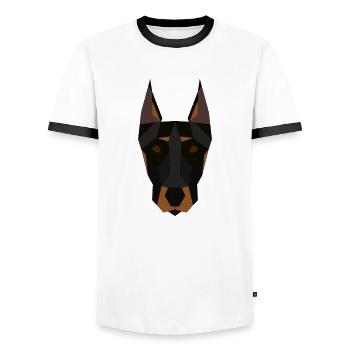 Dobermann geometrisch - Männer Kontrast-T-Shirt - Weiß/Schwarz - Vorne - AI Model Female 172 light (172cm) & AI Model Male 178 dark (178cm)