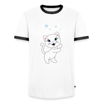 Chaton attrape des étoiles - T-shirt contrasté Homme - blanc/noir - Devant - AI Model Female 172 light (172cm) & AI Model Male 178 dark (178cm)