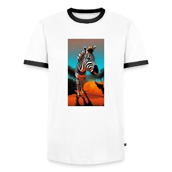 Comic-Zeichnung Zebra (Hippotigris) bei Sonnenuntergang - Männer Kontrast-T-Shirt - Weiß/Schwarz - Vorne - AI Model Female 172 light (172cm) & AI Model Male 178 dark (178cm)