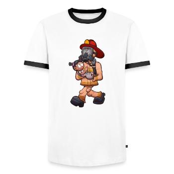 Un pompier de dessin animé sauve une petite fille - T-shirt contrasté Homme - blanc/noir - Devant - AI Model Female 172 light (172cm) & AI Model Male 178 dark (178cm)