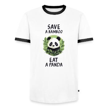 Save a bamboo, eat a panda. - Men's Ringer Shirt - white/black - Front - AI Model Female 172 light (172cm) & AI Model Male 178 dark (178cm)