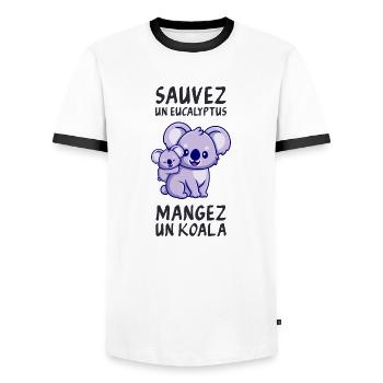 Save a eucalyptus, eat a koala. - Men's Ringer Shirt - white/black - Front - AI Model Female 172 light (172cm) & AI Model Male 178 dark (178cm)