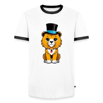 Kleiner Löwe mit Hut - Männer Kontrast-T-Shirt - Weiß/Schwarz - Vorne - AI Model Female 172 light (172cm) & AI Model Male 178 dark (178cm)
