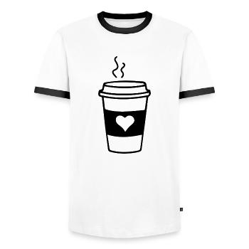 Kaffeebecher Liebe - Männer Kontrast-T-Shirt - Weiß/Schwarz - Vorne - AI Model Female 172 light (172cm) & AI Model Male 178 dark (178cm)