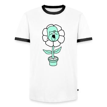 Yawning Tired Sleepy Head Flower Face Flower Pot - Men's Ringer Shirt - white/black - Front - AI Model Female 172 light (172cm) & AI Model Male 178 dark (178cm)