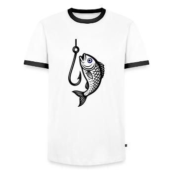 Fish Hook Fish Icon - Men's Ringer Shirt - white/black - Front - AI Model Female 172 light (172cm) & AI Model Male 178 dark (178cm)