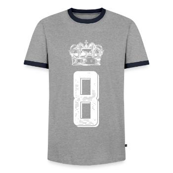 8 Number crown - Men's Ringer Shirt - grey/navy  - Front - AI Model Female 172 light (172cm) & AI Model Male 178 light (178cm)