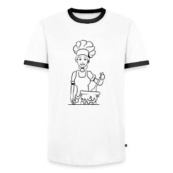 Cook cook - Men's Ringer Shirt - white/black - Front - AI Model Female 172 light (172cm) & AI Model Male 178 dark (178cm)
