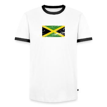 Jamaica Flagge - Männer Kontrast-T-Shirt - Weiß/Schwarz - Vorne - AI Model Female 172 light (172cm) & AI Model Male 178 dark (178cm)