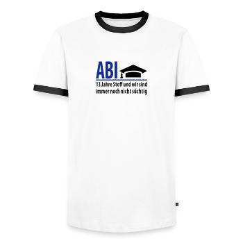 13_jahre_stoff - Men's Ringer Shirt - white/black - Front - AI Model Female 172 light (172cm) & AI Model Male 178 dark (178cm)