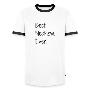 Niece Nephew Nichte Neffe Nièce Neveu - Men's Ringer Shirt - white/black - Front - AI Model Female 172 light (172cm) & AI Model Male 178 dark (178cm)