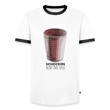 Schocken heißt das Spiel Würfelbecher Spiel - Männer Kontrast-T-Shirt - Weiß/Schwarz - Vorne - AI Model Female 172 light (172cm) & AI Model Male 178 dark (178cm)
