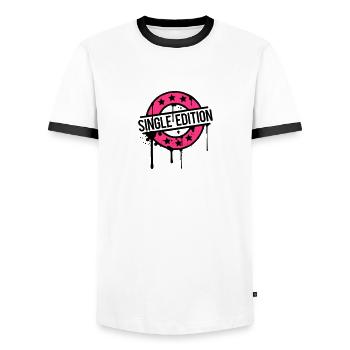 Single Edition stamp graffiti pink award - Men's Ringer Shirt - white/black - Front - AI Model Female 172 light (172cm) & AI Model Male 178 dark (178cm)