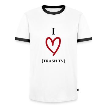 Reality TV - Men's Ringer Shirt - white/black - Front - AI Model Female 172 light (172cm) & AI Model Male 178 dark (178cm)