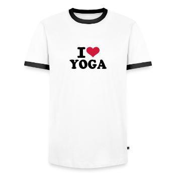 I love Yoga - Männer Kontrast-T-Shirt - Weiß/Schwarz - Vorne - AI Model Female 172 light (172cm) & AI Model Male 178 dark (178cm)