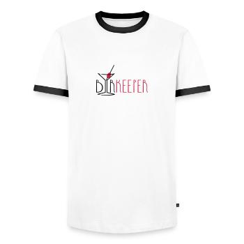 barkeeper (cocktail glass, 2c) - Men's Ringer Shirt - white/black - Front - AI Model Female 172 light (172cm) & AI Model Male 178 dark (178cm)