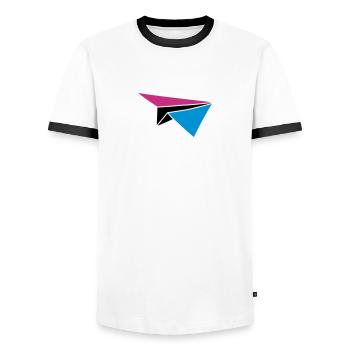 colorful cliff night moon sun paper flier folded t - Men's Ringer Shirt - white/black - Front - AI Model Female 172 light (172cm) & AI Model Male 178 dark (178cm)