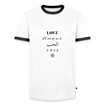 love amour habun amor aishite mots en noir - T-shirt contrasté Homme - blanc/noir - Devant - AI Model Female 172 light (172cm) & AI Model Male 178 dark (178cm)