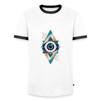 Magic Eye - Stunning Spiritual Quote - Men's Ringer Shirt - white/black - Front - AI Model Female 172 light (172cm) & AI Model Male 178 dark (178cm)
