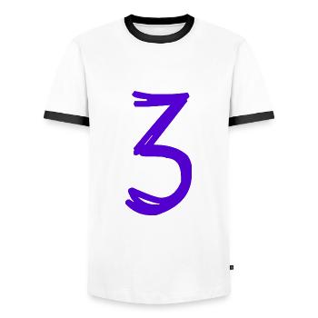 3 YEARS. 3RD ANNIVERSARY. BIRTHDAY 3 YEARS. 3 - Men's Ringer Shirt - white/black - Front - AI Model Female 172 light (172cm) & AI Model Male 178 dark (178cm)