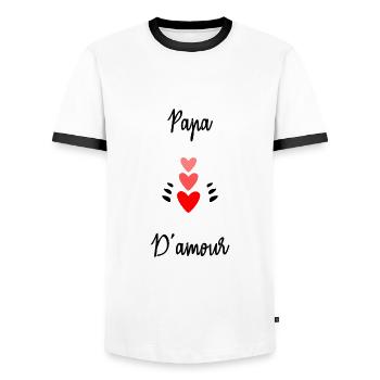 NOËL. ANNEE. ANNIVERSAIRE. RETRAITE. PAPA. MAMAM. - T-shirt contrasté Homme - blanc/noir - Devant - AI Model Female 172 light (172cm) & AI Model Male 178 dark (178cm)