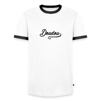 Doudou - T-shirt contrasté Homme - blanc/noir - Devant - AI Model Female 172 light (172cm) & AI Model Male 178 dark (178cm)