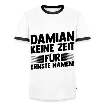 Prénom Damian - T-shirt contrasté Homme - blanc/noir - Devant - AI Model Female 172 light (172cm) & AI Model Male 178 dark (178cm)