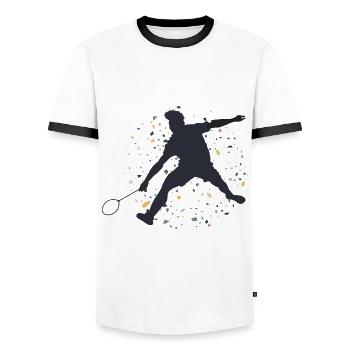 Badminton sport badminton ball game gift - Men's Ringer Shirt - white/black - Front - AI Model Female 172 light (172cm) & AI Model Male 178 dark (178cm)