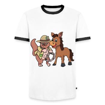 Wild West Cat Donkey Horse Rider Farmer Child - Men's Ringer Shirt - white/black - Front - AI Model Female 172 light (172cm) & AI Model Male 178 dark (178cm)
