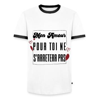 MON AMOUR POUR TOI NE S'ARRETERA PAS. cadeau. - T-shirt contrasté Homme - blanc/noir - Devant - AI Model Female 172 light (172cm) & AI Model Male 178 dark (178cm)