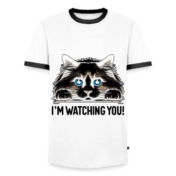 I'm Watching You Ragdoll Cat Lover Ragdolls Cats - Men's Ringer Shirt - white/black - Front - AI Model Female 172 light (172cm) & AI Model Male 178 dark (178cm)