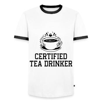 Certified Tea Drinker Tea Lover Drinking Tea Cup O - Männer Kontrast-T-Shirt - Weiß/Schwarz - Vorne - AI Model Female 172 light (172cm) & AI Model Male 178 dark (178cm)