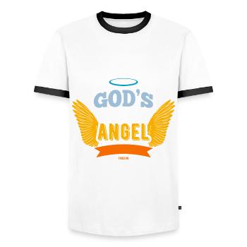 little angel god church jesus christ - Men's Ringer Shirt - white/black - Front - AI Model Female 172 light (172cm) & AI Model Male 178 dark (178cm)