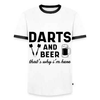 Darts And Beer Thats Why I'm Here Dart Player Dart - Men's Ringer Shirt - white/black - Front - AI Model Female 172 light (172cm) & AI Model Male 178 dark (178cm)