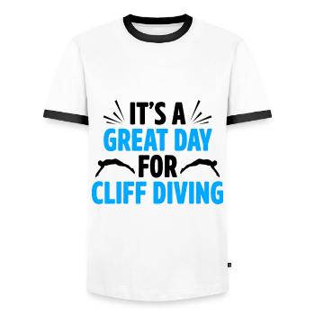 It's A Great Day For Cliff Diving Tombstoning Base - Men's Ringer Shirt - white/black - Front - AI Model Female 172 light (172cm) & AI Model Male 178 dark (178cm)