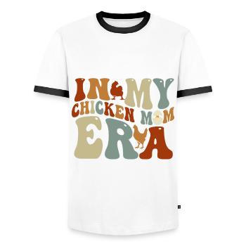 À l’époque de ma maman poulet pour les mamans poulet - T-shirt contrasté Homme - blanc/noir - Devant - AI Model Female 172 light (172cm) & AI Model Male 178 dark (178cm)