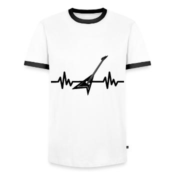 Herzschlag Gitarre - Rock n Roll Punk Band Metal - Männer Kontrast-T-Shirt - Weiß/Schwarz - Vorne - AI Model Female 172 light (172cm) & AI Model Male 178 dark (178cm)